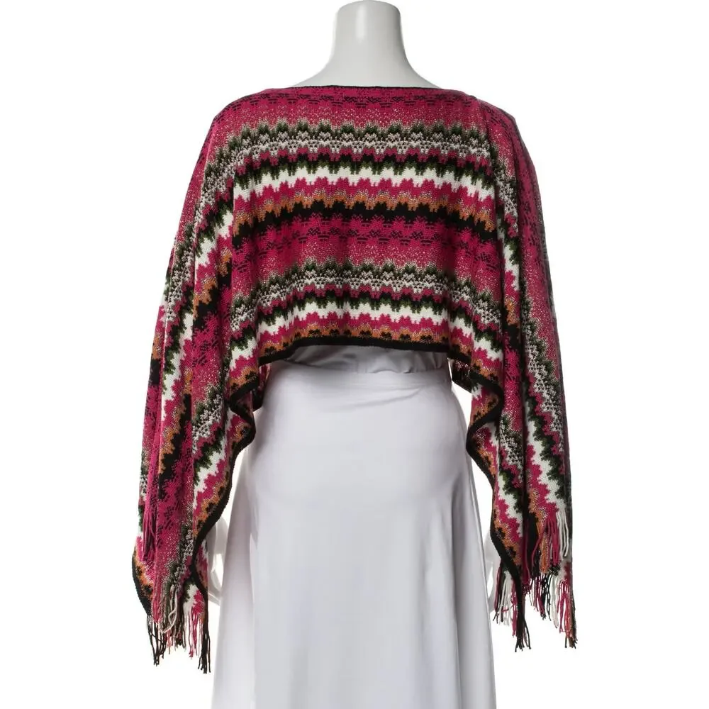 Missoni Red Multicolor Wool Striped Poncho Scarf